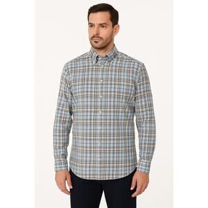 ETON Shirt Mens XL Blue Plaid ButtonDown‎ Collar Long Sleeves Cotton Lyocell